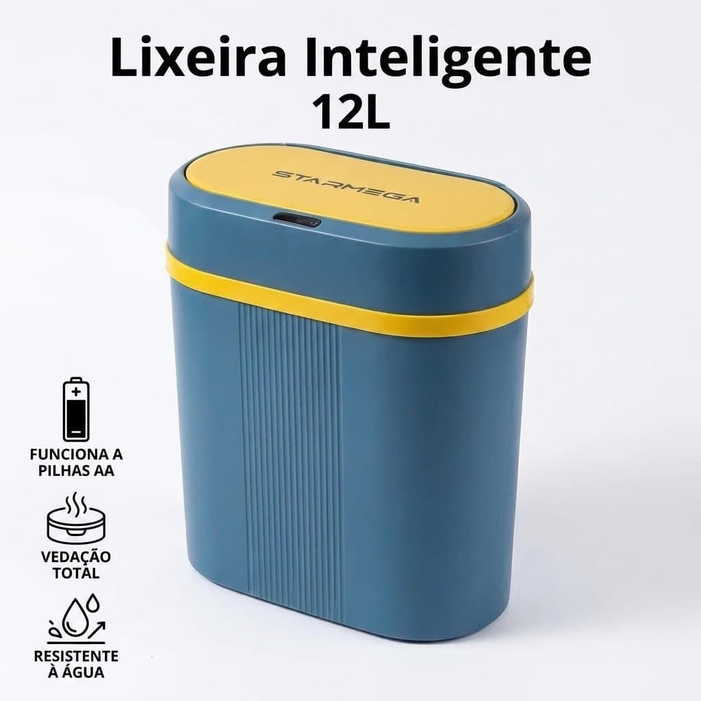 Lixeira Automática 12L Sensor Infravermelho  Sem Toque com Tampa para Cozinha, Banheiro e Escritório