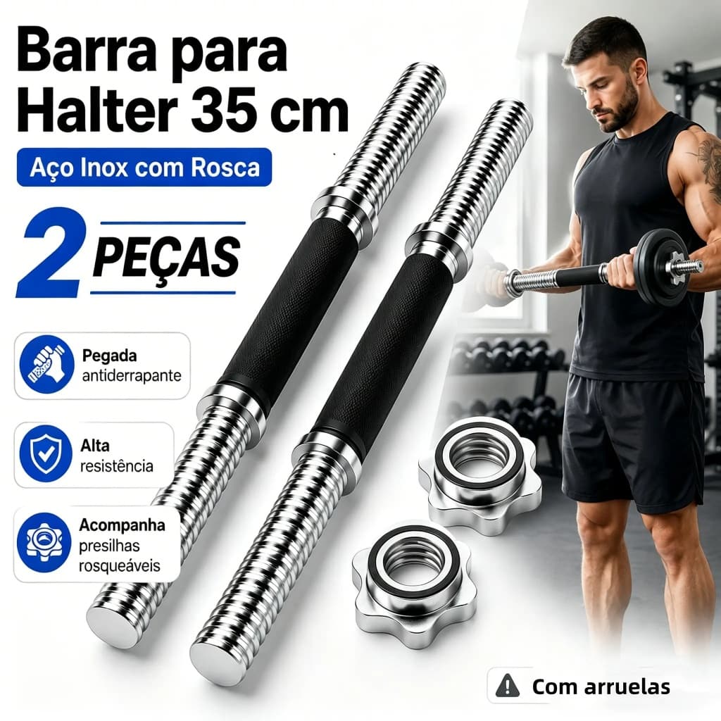 1/2PCS Barra Halter 35cm De Inox Com Rosca Sem Anilha Antiderrapante Rosca Direta Maciça Biceps Supino