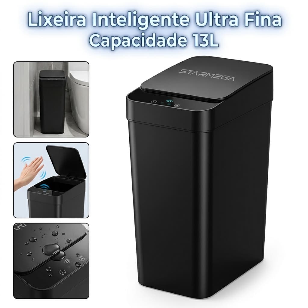 Lixeira Automática 13L Sem Toque - Sensor Infravermelho com Tampa para Casa e Escritório