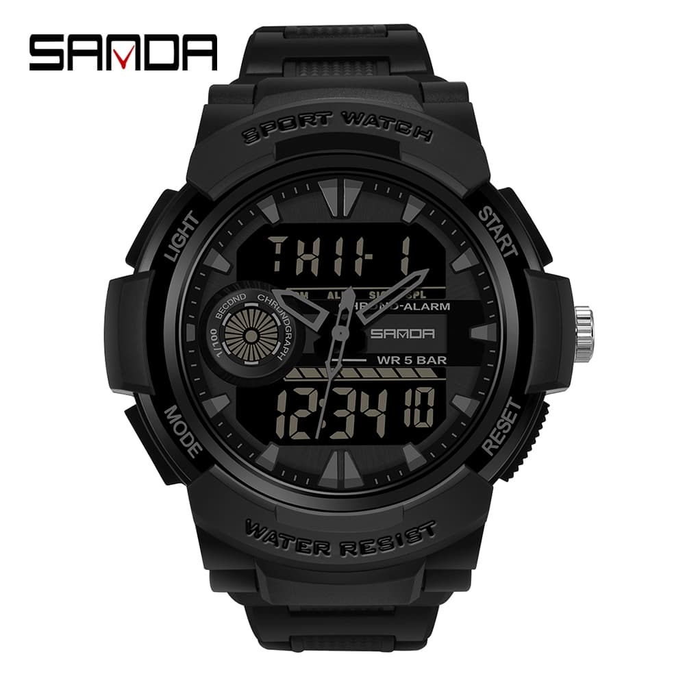 SANDA 6002 Luxo Dual Display Moda Digital Luminoso 5BAR Relógio Masculino Esportivo De Quartzo À Prova D'água-2