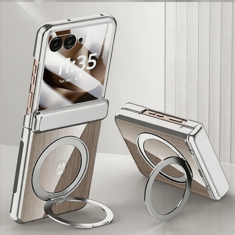 Capa de Luxo Magnética para Moto Razr 70 Ultra / 60 Ultra / 60 / 50 Ultra, com Suporte Giratório 3 em 1 e Proteção Total
