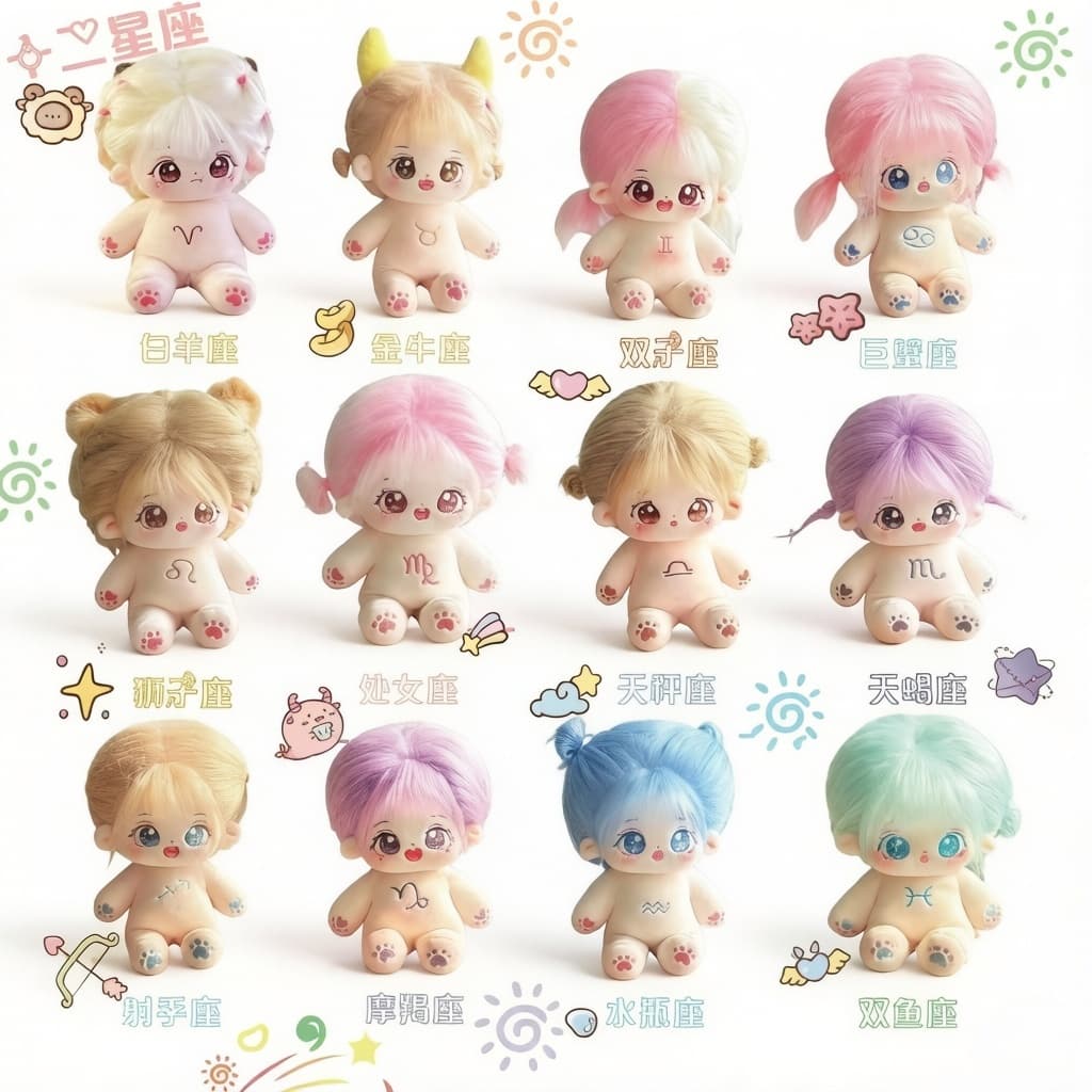 Boneca de algodão com doze constelações de 20 cm, boneca nua de 20 cm com boneca esqueleto