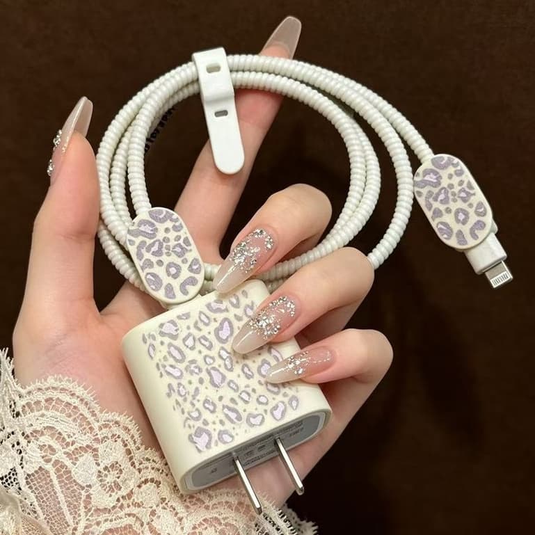 Capa protetora para carregador com estampa de leopardo, adequada para carregador Apple 20W, compatível com carregador de