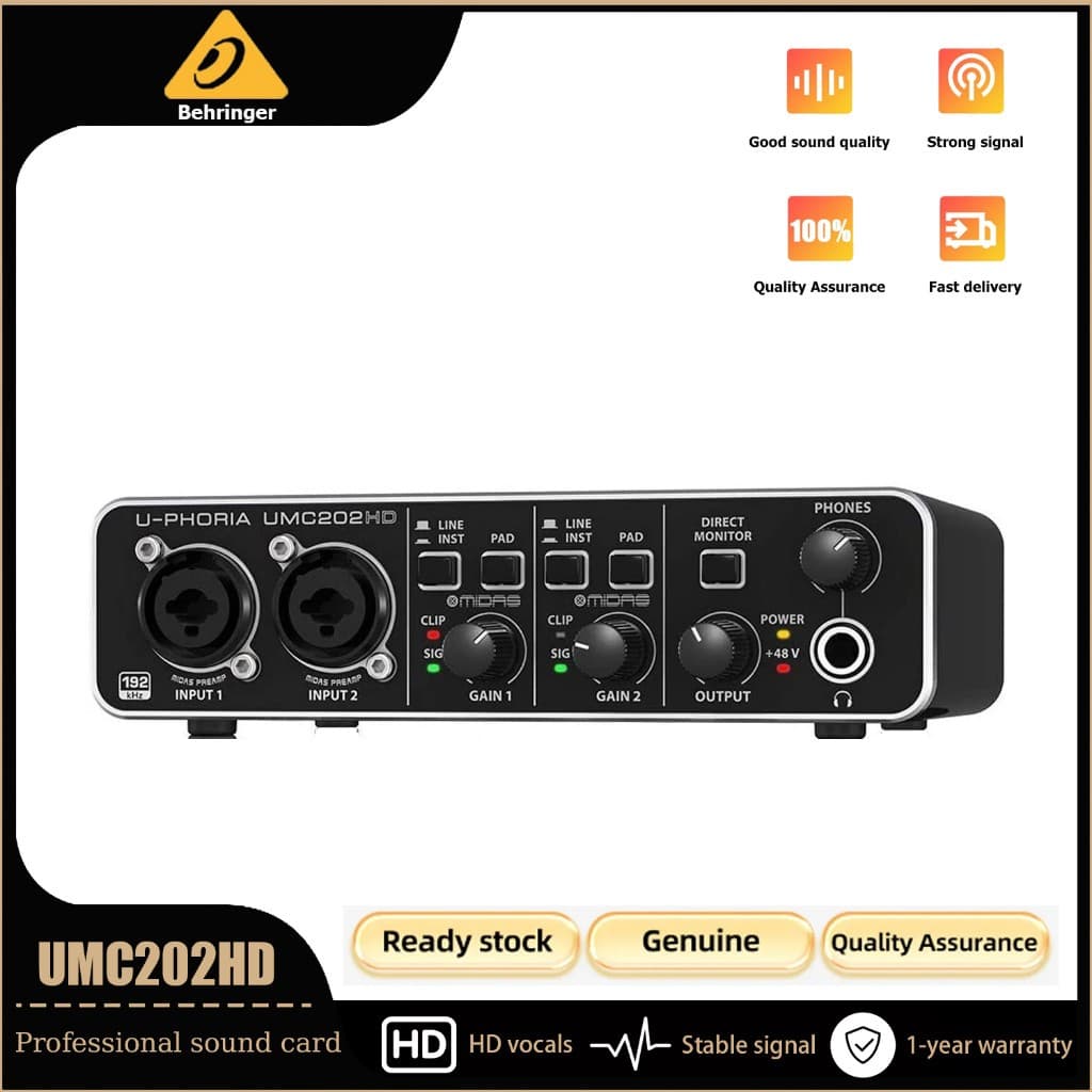 Interface de áudio USB Behringer U-Phoria UMc202HD, cor preta
