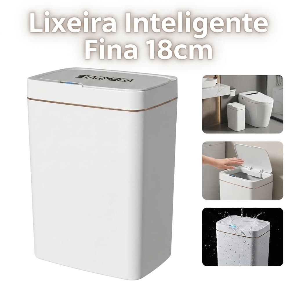 Lixeira Automática 15L Sensor por Aproximação - Abre sem Contato com Tampa para Cozinha e Banheiro