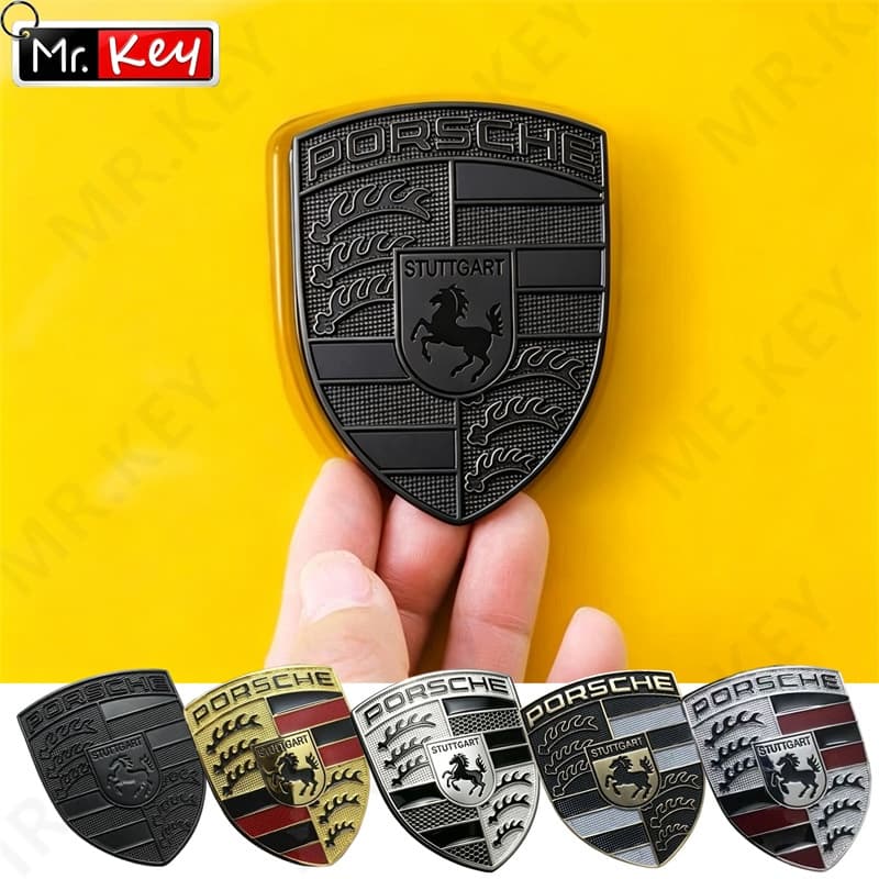 [Mr.Key] Porsche Crest Emblema Blackout Estilo Capô Dianteiro Logotipo Adesivo 3D Guarnição Decorativa Multicolor