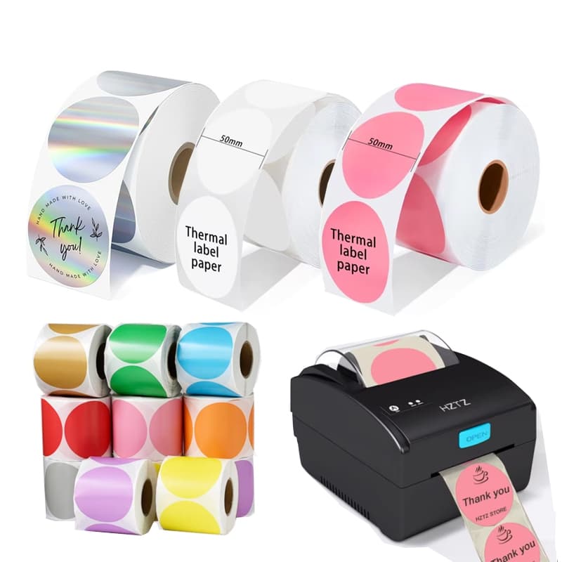 Adesivos De Etiqueta Térmica De Cor Redonda De 50/60 Mm Papel Térmico Autoadesivo Compatível Com Phoemo M110 M220 M200 E