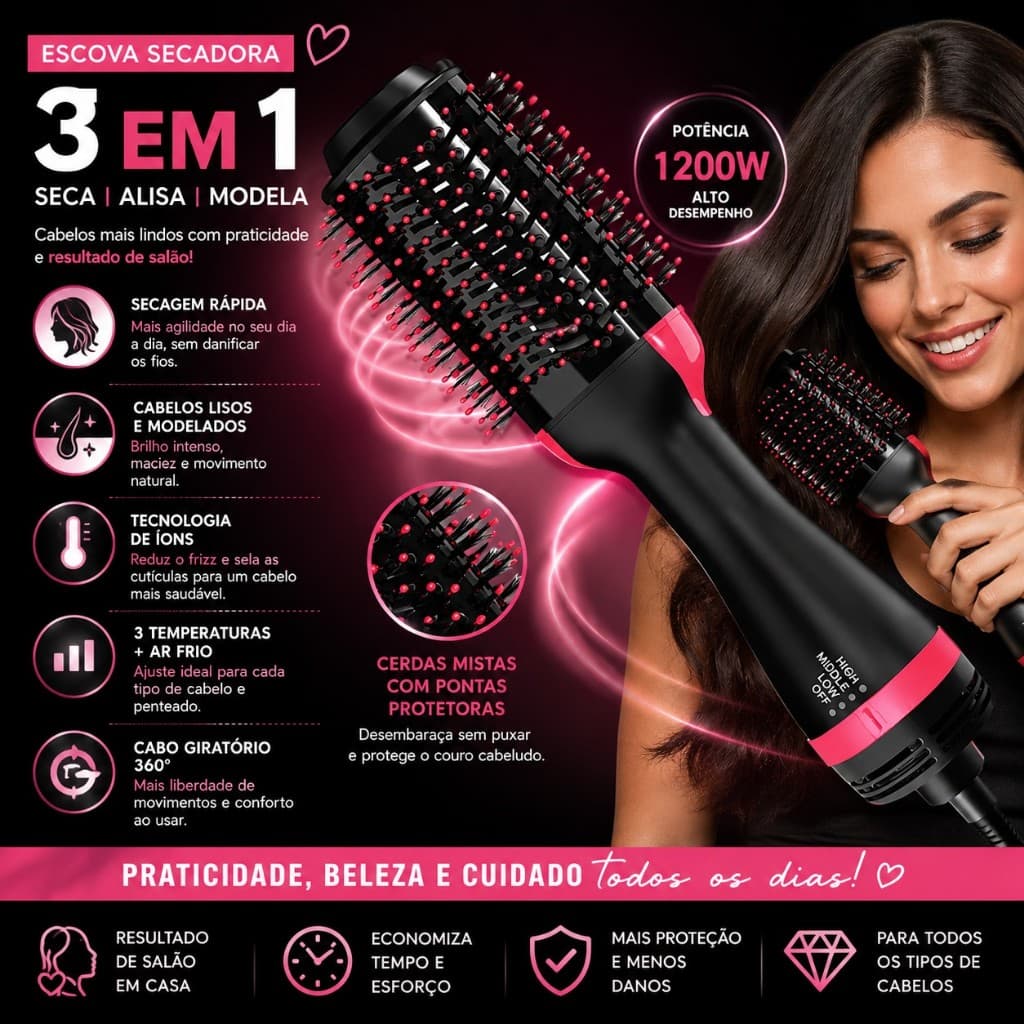 Escova Seca Alisador De Cabelo Elétrico Quente Com Modelador De 3 Em 1 FANG 110V