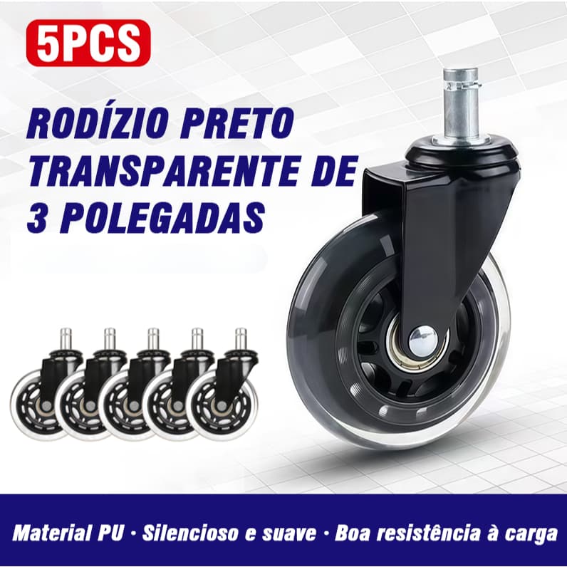 Kit 5 Rodas Anti Risco Universal 75mm Para Cadeira Escritório Giratória
