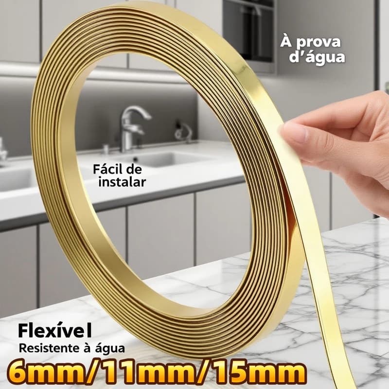 Fita metalizada de 6mm/11mm/15mm autocolante Aço inoxidável para decoração 5 metros