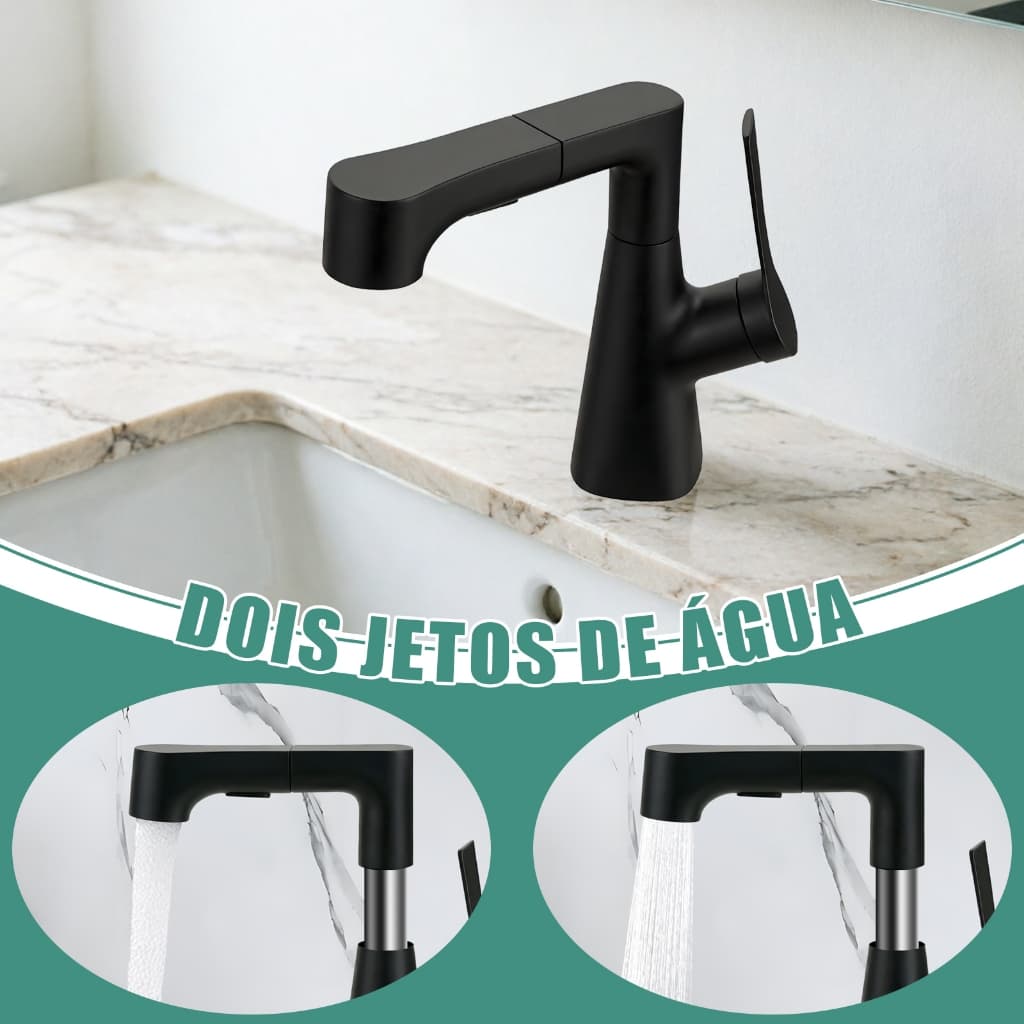 Torneira Banheiro Luxo Leve Retrátil, Dois Modos de Saída de Água, Preto Fosco / Cromada