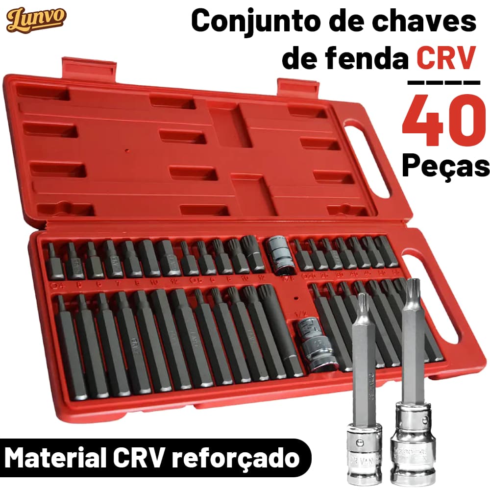 Kit 40 Peças Crv Jogo de Bits Torx e Allen Multidentada com Várias Medidas - Kit Ferramentas para Chave de Fenda