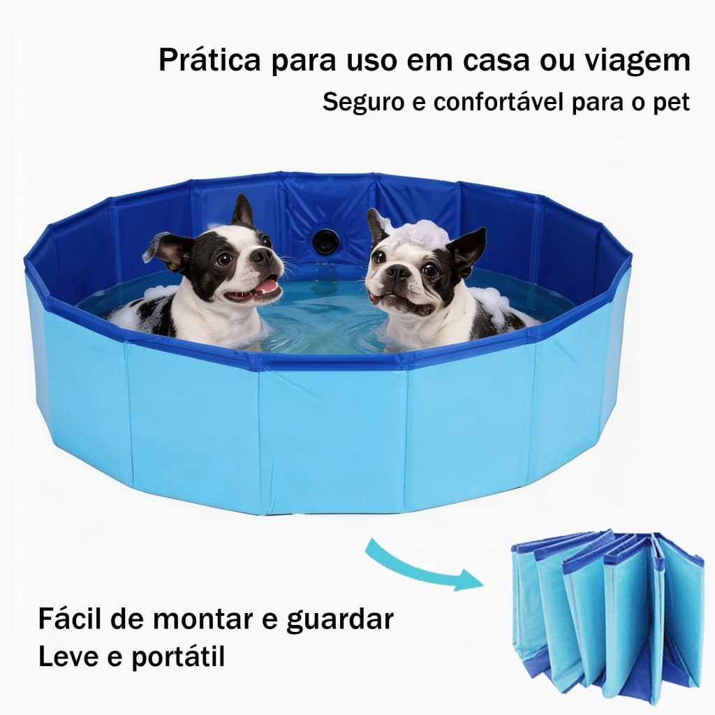 Piscina para cachorro 80 x 30 Dobravel em Pvc Antideslizante 120 litros para pets crianças infantil