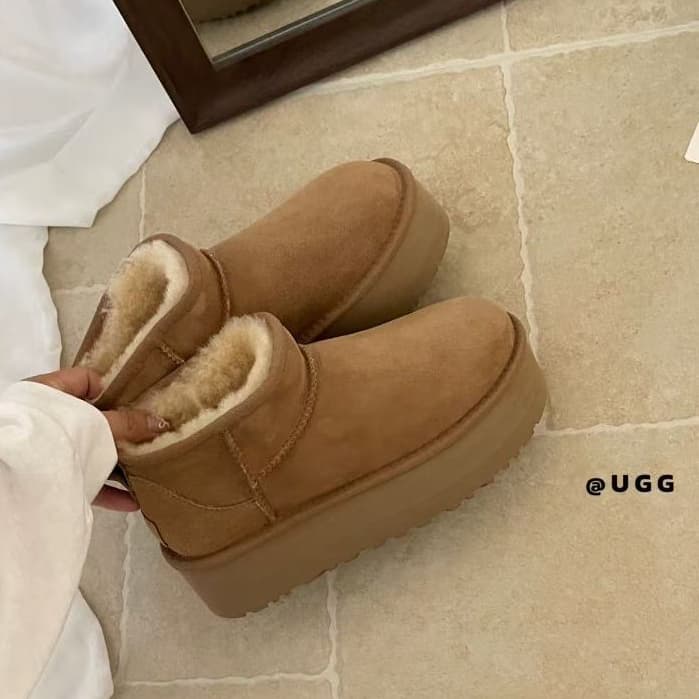 Botas De Neve De Sola Grossa Nova Pele De Inverno Feminina Mais Veludo Acolchoado Sapatos De Algodão Quente