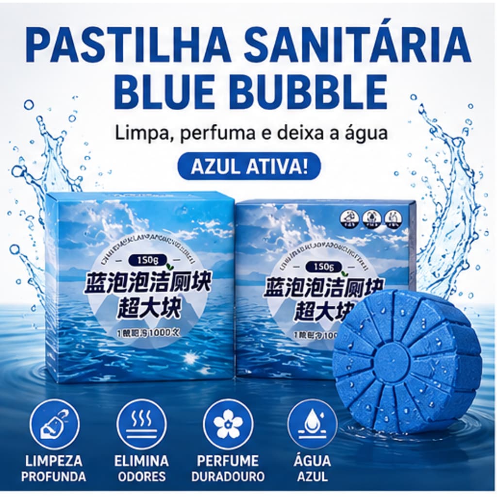 Bloco Higiênico Blue Bubble 150g-Limpa Profundamente , Elimina Odores E Refresca O Vaso Sanitário Por Até 1000 Descargas