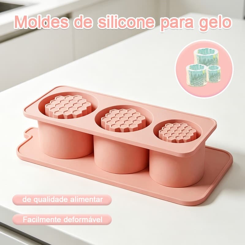 Molde de Gelo Silicone Forma Cilíndrica 3 Tamanhos, Bandeja para Copos e Garrafas Fácil de Desmoldar