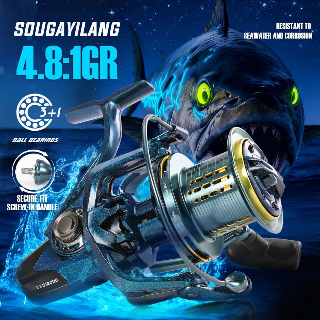 Sougayilang Max Drag 50KG Carretel De Pesca Giratório , Relação De Engrenagem 4.8 : 1 , 3 + 1 BB , Resistente À Corrosão