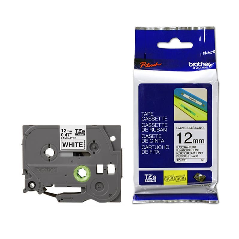 Fita De Etiqueta Laminada Original Brother Tze-231 12 Mm Preta Sobre Branca Compatível Com PT-D210 H110 D220 D410 D600