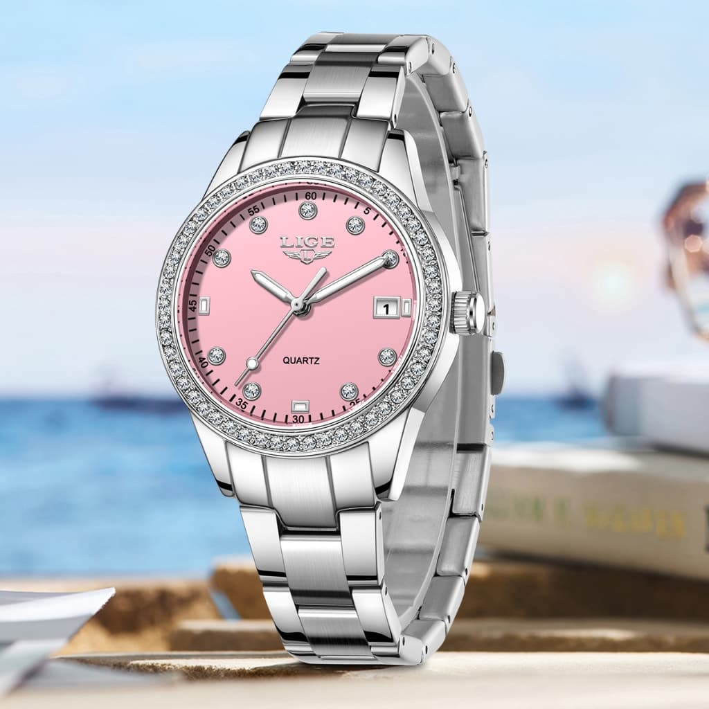 LIGE Relógio Feminino De Luxo Aço Inoxidável À Prova Dwaterproof Água Calendário Criativo Senhoras Moda Elegante Luminos