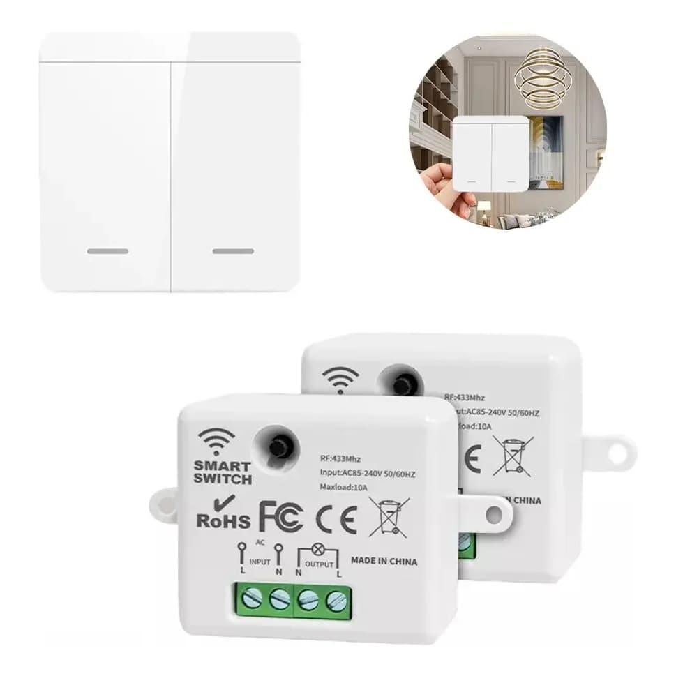 Interruptor 1 Teclas Sem Fio Remoto + 2 Modulos Rf 433 Mhz