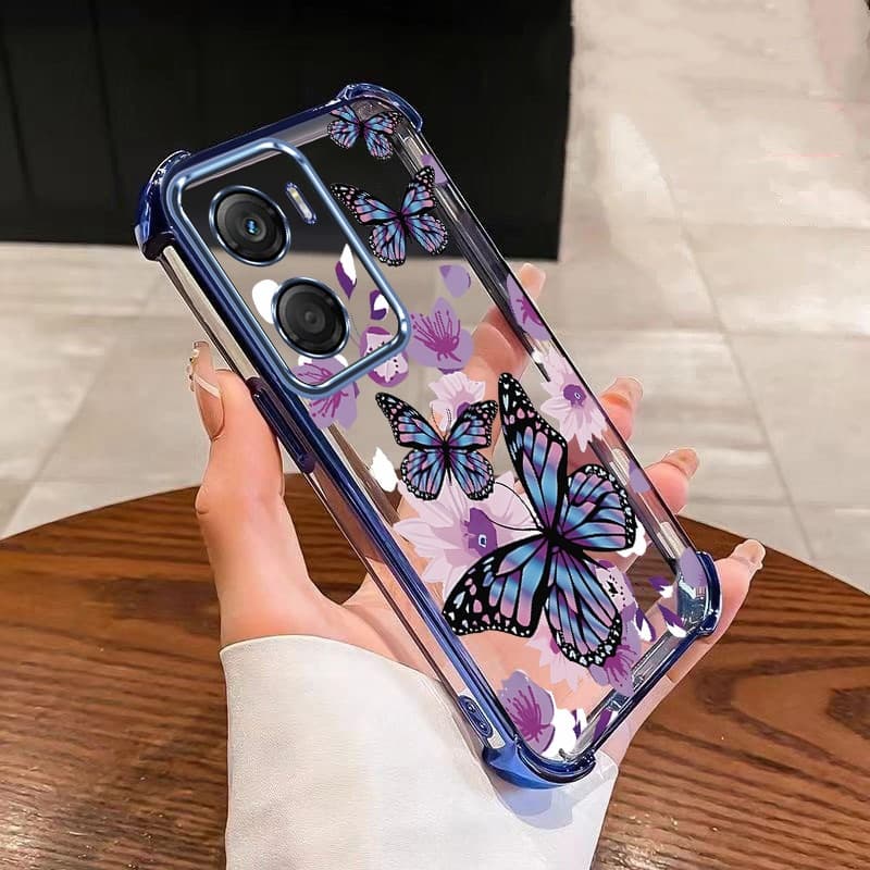 Capa Para Moto G06 G05 E15 Borboleta Flor De Telefone Transparente À Prova De Choque 4 Cantos Proteção Contra Quedas