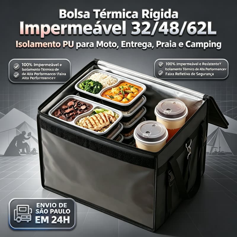Bolsa Térmica Rígida Impermeável 32/48/62L Isolamento PU, para Moto Entrega Praia Camping Viagem Entrega Rápida