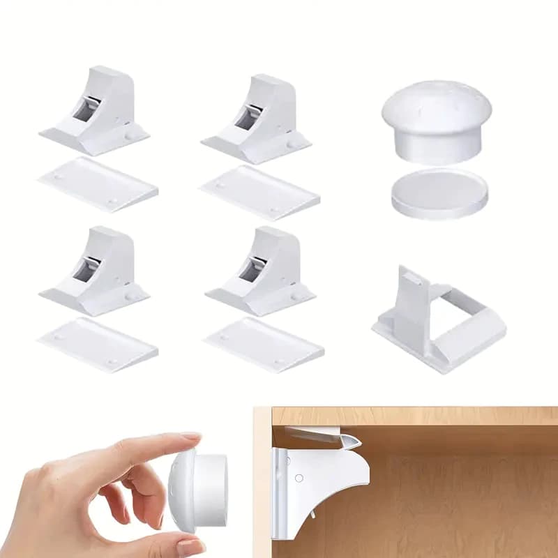 Kit 04 Travas Gaveta Armário Porta Gabinete Moveis Com Imã Magnético Prendedor Invisivel Doméstico Dupla Face