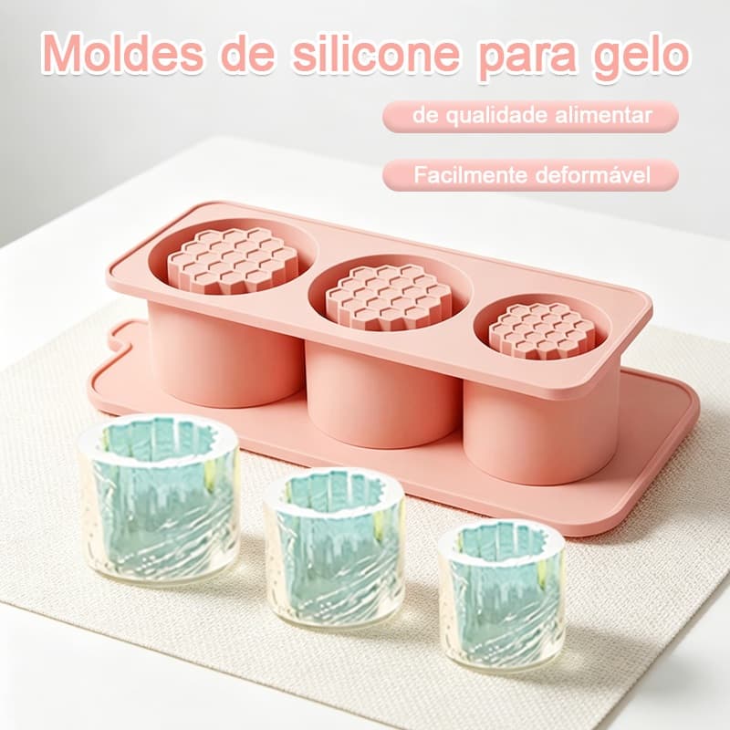 Molde de Gelo de Silicone Forma Cilíndrica 3 Tamanhos, Ideal para Copos e Garrafas