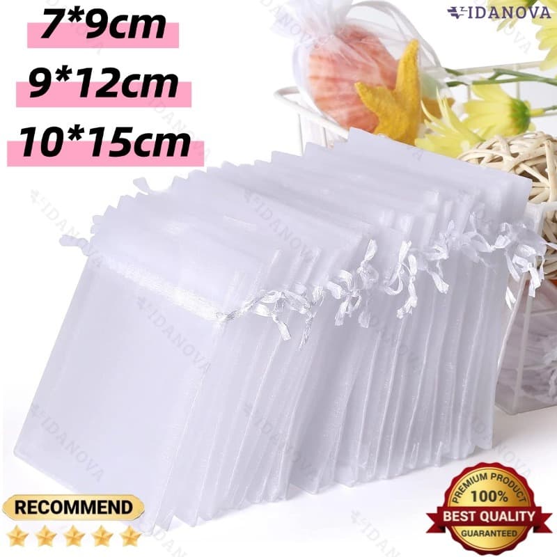 Kit10/100 UnBranco Saco Saquinho Organza Tule Saquinho,Armazenamento, casamentos, presentes, maquiagem,festival-VN