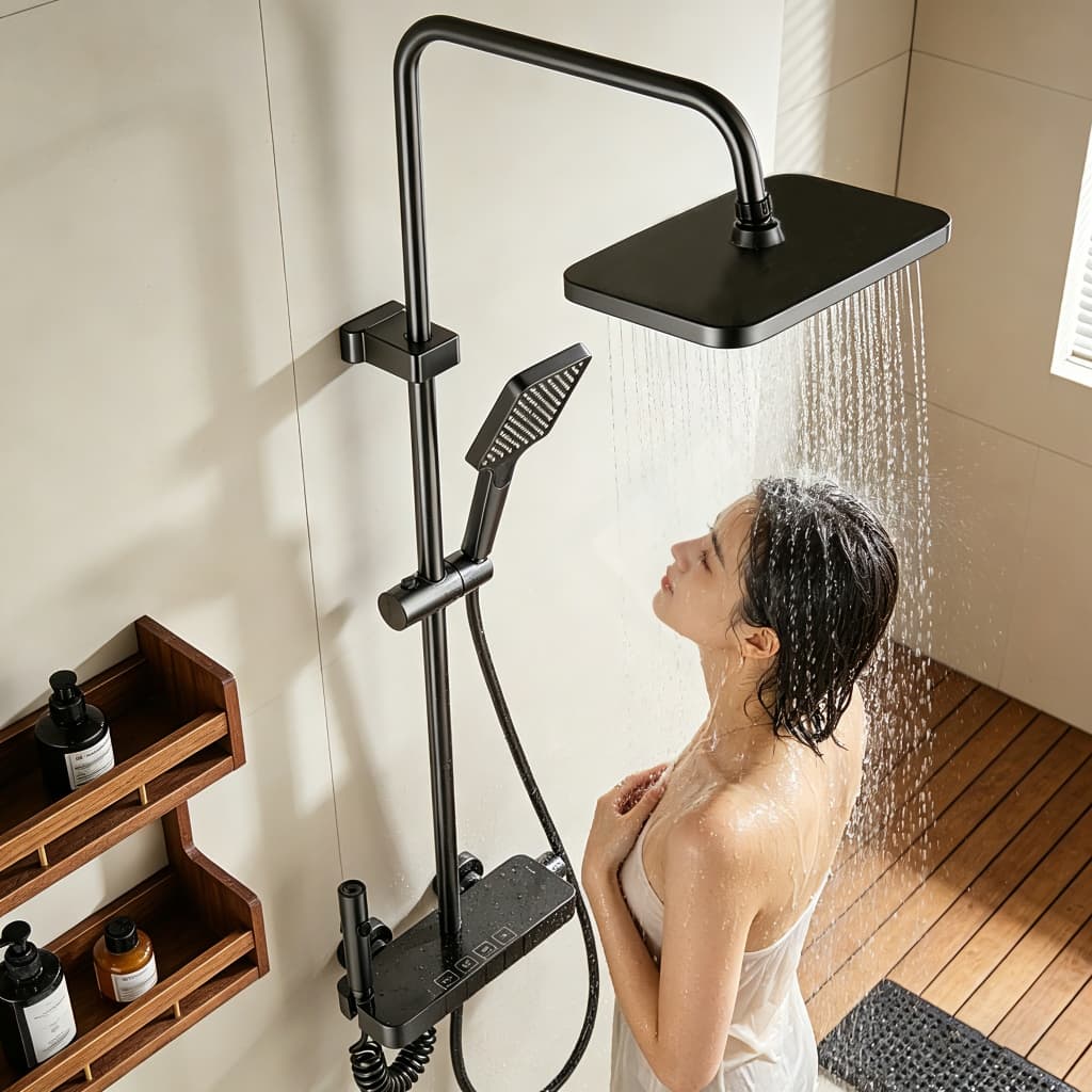 Sistema de chuveiro com botões tipo piano, conjunto 3em1. Compatível com aquecedor a gás e elétrico