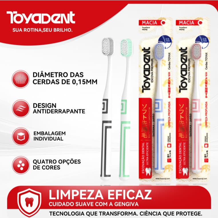 ToyaDent Escova de dente adultos, cerdas finas de 0.15 mm, limpeza profunda, 4 cores