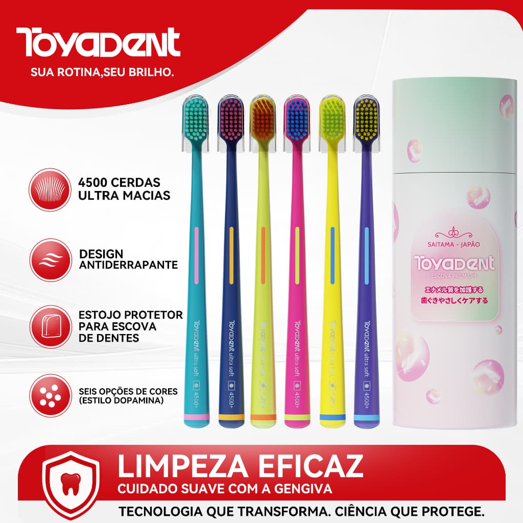TOYADENT Escova de Dentes Com Cerdas Macias,Kit 6un+Capa Protetora, Para Uso Doméstico/Viagens