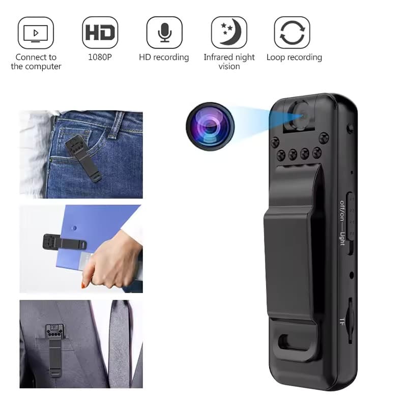 Mini Câmera Portátil V1 1080P Com De Visão Noturna Infravermelha Clipe Traseiro , Adequada Para Esportes Ao Ar Livre E S
