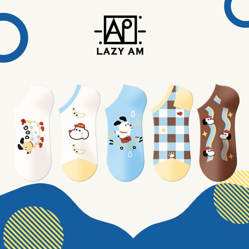 LAZYAM Meias Invisíveis Cartoon de Cachorro Banana Skate Silicone Antiderrapante
