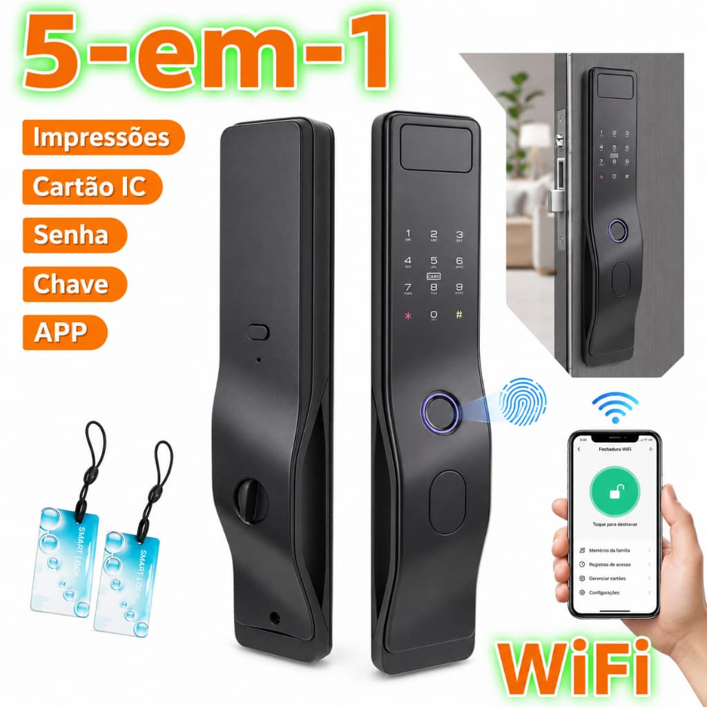 Umik Fechadura Digital 5 em 1 com Biometria, Teclado Touch, Wi-Fi e App Tuya