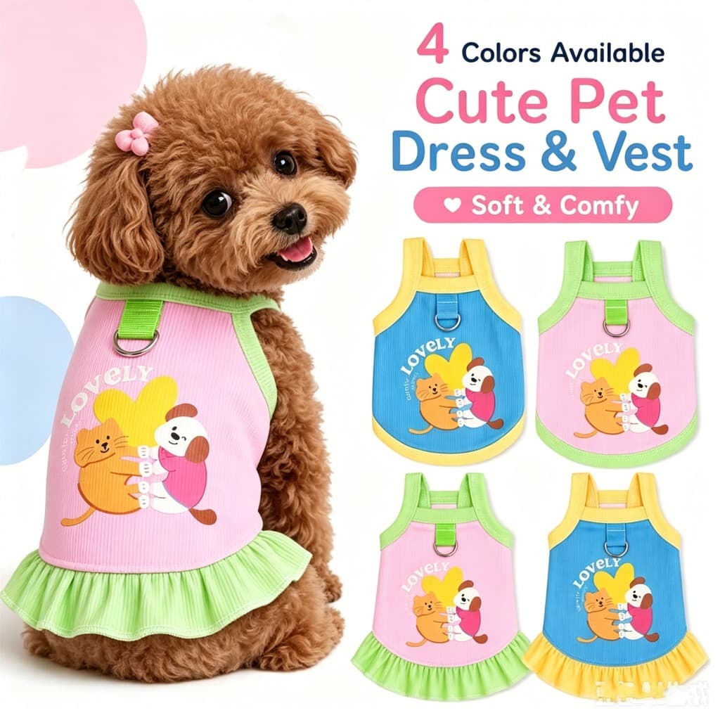 Vestido De Verão Respirável Para Cachorro Com Anel D , Roupa De Casal Fofa Gato Feminino Shih Tzu