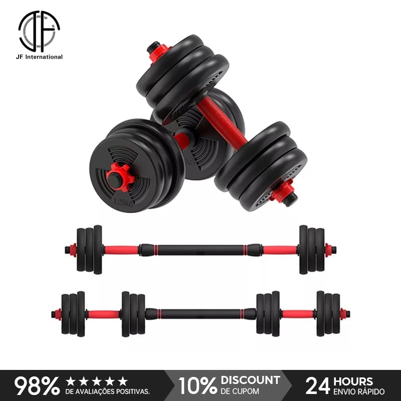 Kit Musculação Halteres Barra Kettlebell 6 Em 1 10kg Academia Em Casa Treino De Força Fitness Equipamento