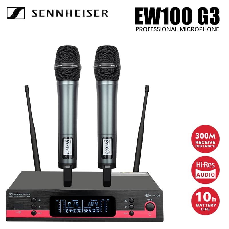 Sennheiser EW100G3-V2 Microfone portátil sem fio Receptor UHF de canal duplo Áudio de alta fidelidade Aula de conferênci