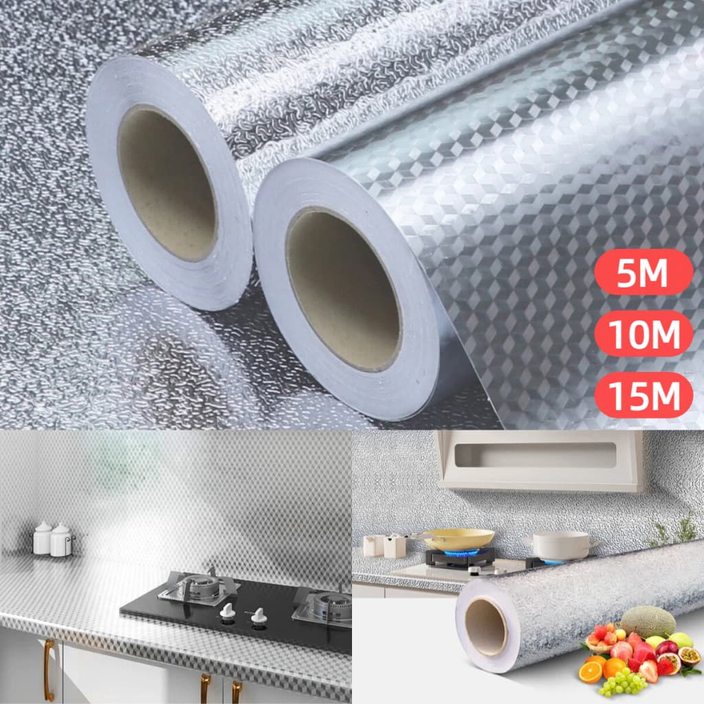 5/10/15 Metros Papel De Alumínio Rolo Adesivo Prova Da Agua Para Cozinha Adesivo Impermeável Protetor Fogão Armário