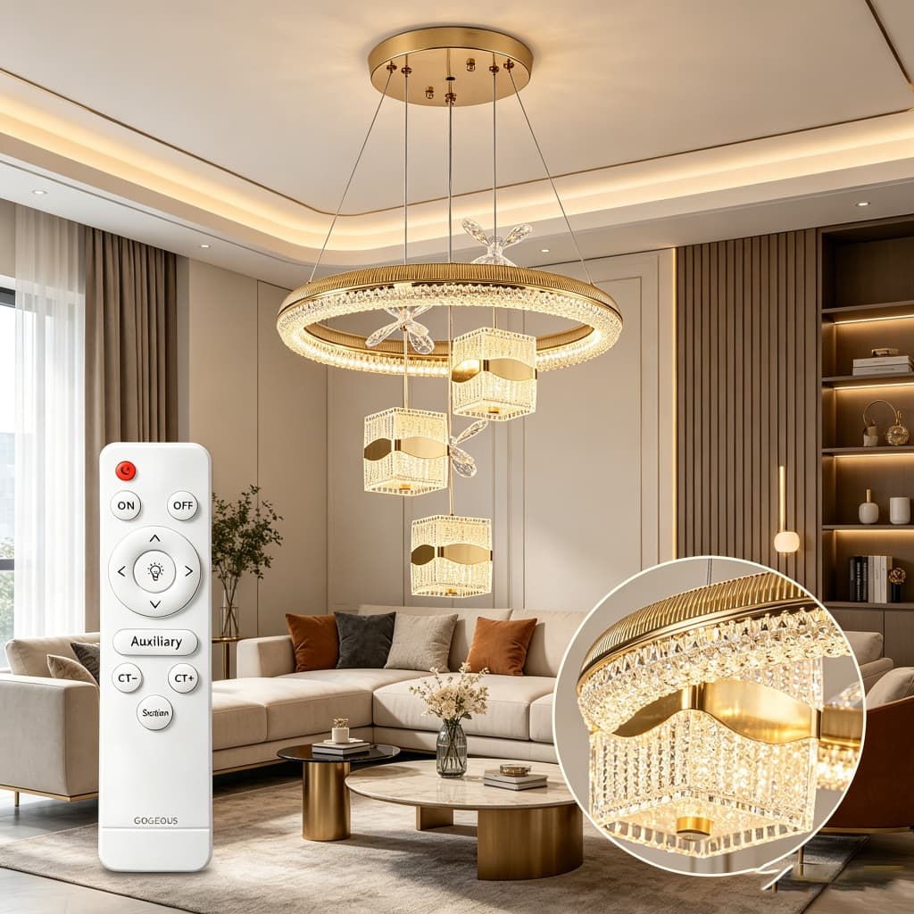 3 Cores Lustre De Teto Com Controle Remoto 110V-220V Lustre De Cristal Para Sala De Jantar e Estar Luxo Nórdico
