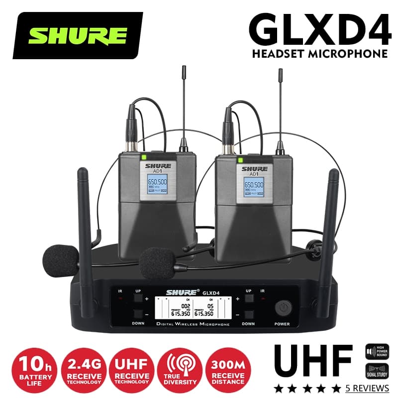 Conjunto de microfone HEADSET sem fio SHURE GLXD4-V2-HEADSET, equipamento de rádio sem fio portátil, sinal de estabiliza