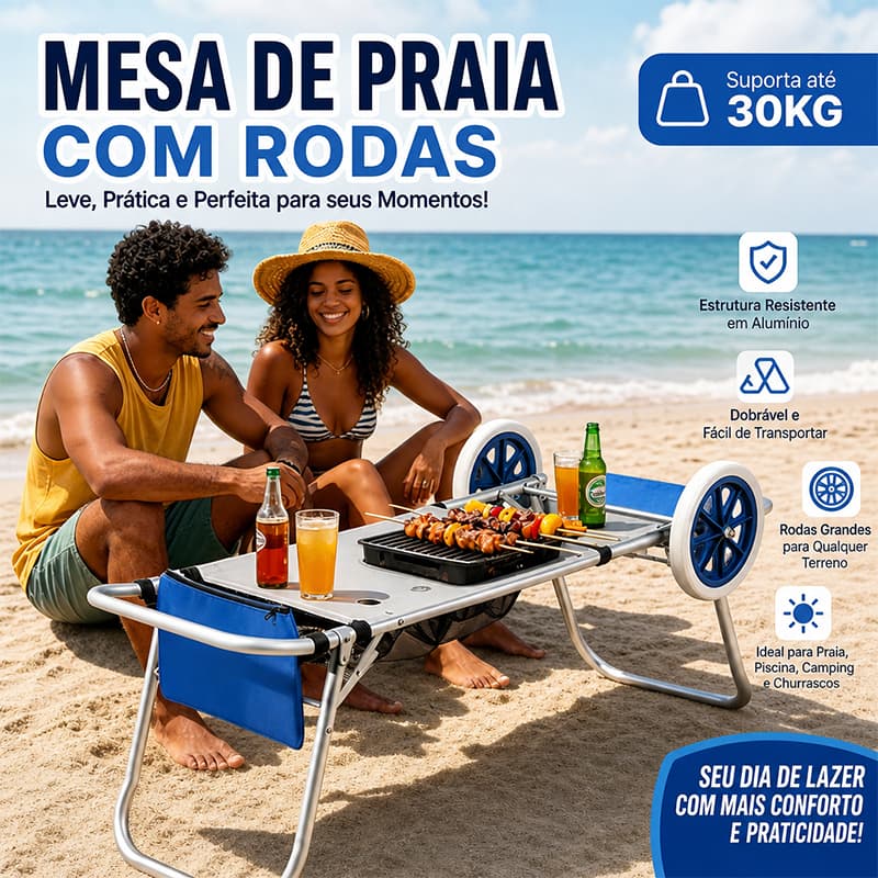 Carrinho de Prazo Com Avanço Vira Mesa, Azul Compatível com Caixa Térmica Mor