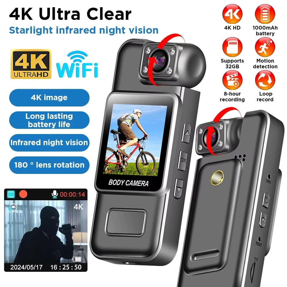 4K WiFi Mini Câmera 1080P HD Portátil Gravador De Vídeo Digital Visão Noturna Infravermelha Polícia Corpo Cam Esportes D