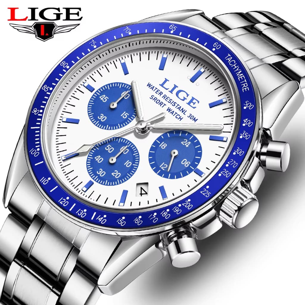 LIGE Relógio Masculino Original Calendário Luminoso De Quartzo À Prova D'água De Aço Inoxidável Homem Relógios De Pulso