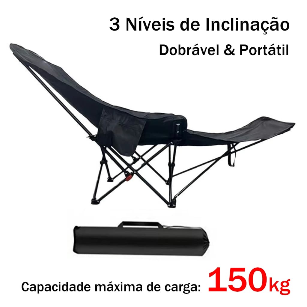 Cadeira dobrável grande e portátil, capacidade de 150 kg, com apoios de braço, apoio de pernas ajustável e bolsa