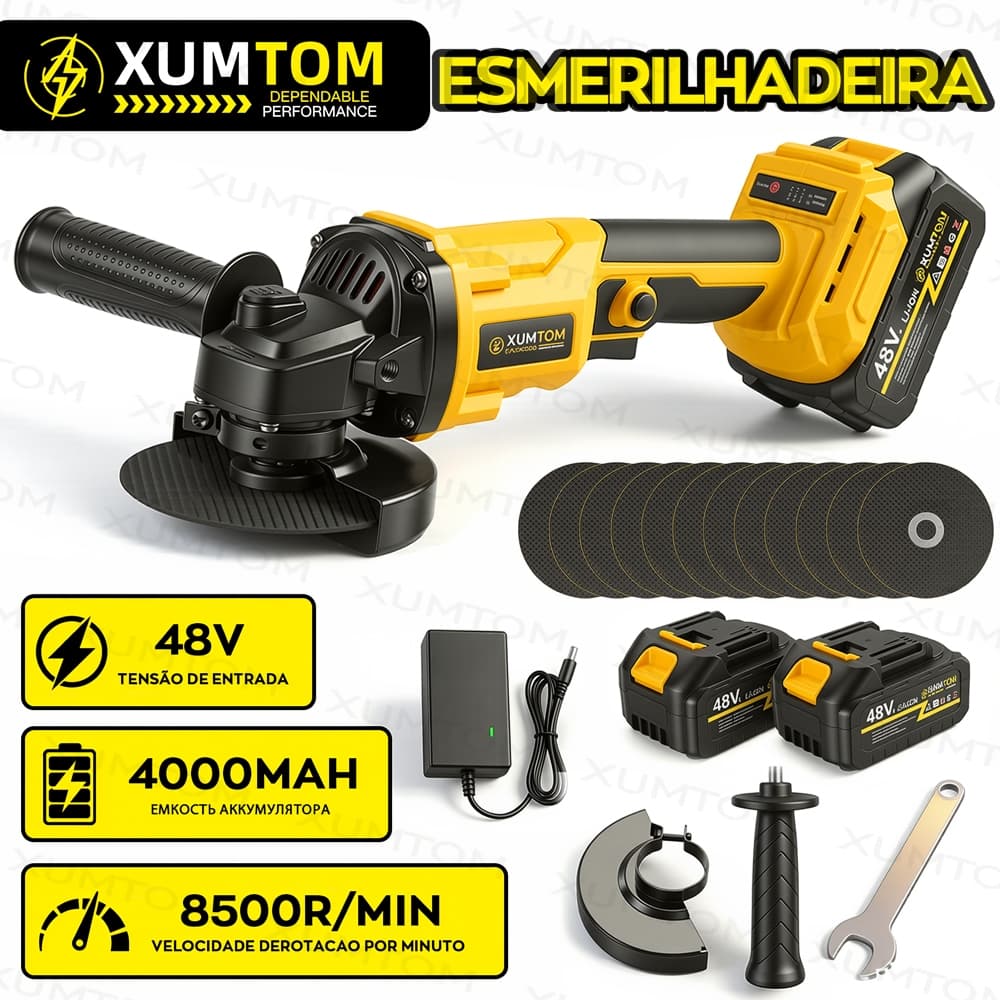 Rebarbadora Profissional Sem Fio Escova 48V 8500 RPM-Alta Potência , Com 2 Baterias E 10 Discos De Corte-Para , Poliment