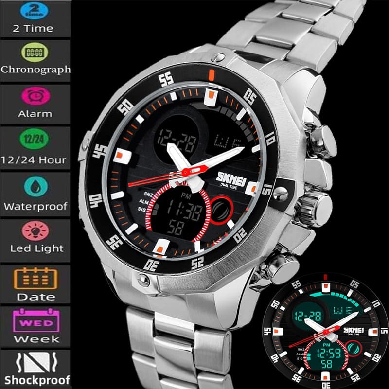 Skmei Relógio De Pulso Masculino Quartz Analógico À Prova D'água Com Pulseira De Aço/Militar/Digital/Dual Time
