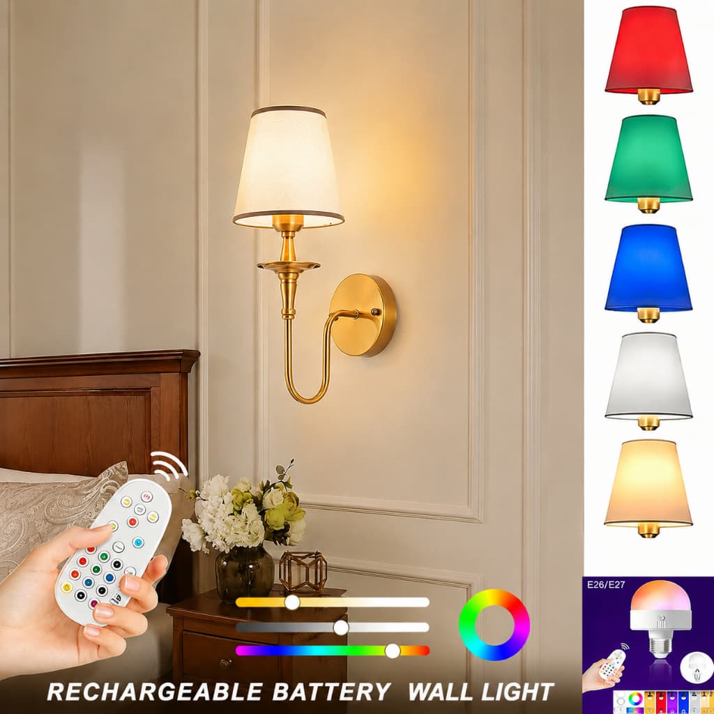 Arandela LED Recarregável com Controle Remoto RGB, Pendente para Quarto e Sala, Base Dourada