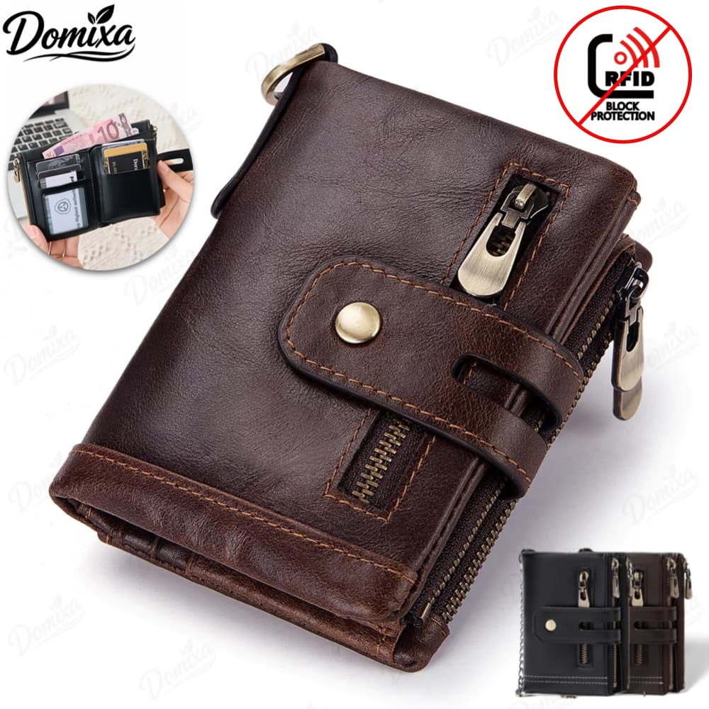 Carteira  carteira masculina 100 % Couro Genuíno RFID Com Corrente Porta-Cartões Pequeno Comercial Moedas DO