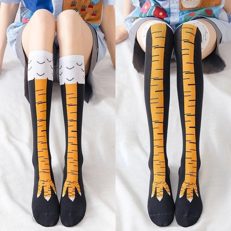Patas De Frango Pés Meias Mulheres Sobre O Joelho Longas Engraçado Dos Desenhos Animados Algodão Perna Garra Senhoras Im